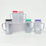 pre drilled 12oz 16oz UV DTF wraps clear Acrylic snow globe can coffee travel beer mugs can with handle and silicone plug_nina