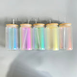 Rts usa_20oz 16oz iridescent shimmer rainbow plated blank sublimation beer glass cans_nina