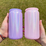 Rts usa_16oz holographic shimmer glitter blank sublimation rainbow glass cans with colorful lids_nina