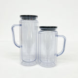 pre drilled 12oz 16oz UV DTF wraps clear Acrylic snow globe can coffee travel beer mugs can with handle and silicone plug_nina