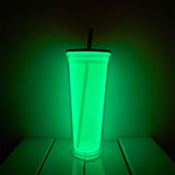 pre-drilled 24oz Halloween double wall green glow in dark snow globe plastic acrylic tumbler_nina