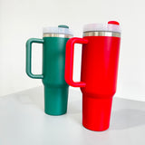 Rts usa_Powder coated H2.0 Christmas Xmas red green 40oz quencher tumblers_nina