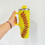 Rts usa_40oz baseball print rhinestone bling studded white yellow quencher tumblers_nina