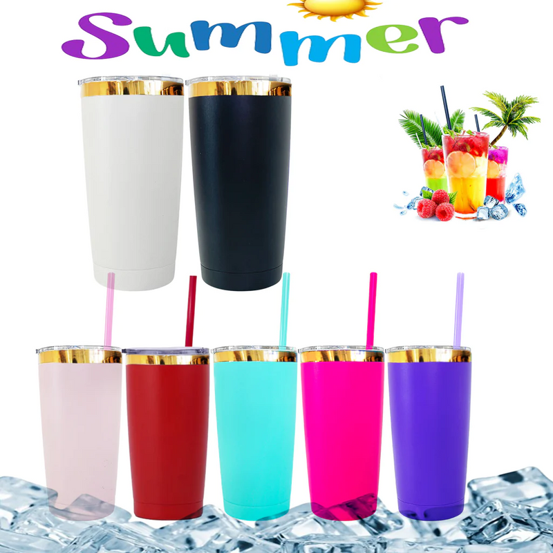 Rts usa_20oz powder coated holographic rainbow gold black blue plated car tumbler mugs cups with colored straws_nina
