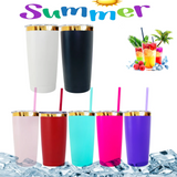 Rts usa_20oz powder coated holographic rainbow gold black plated car tumbler mugs cups with colored straws_nina