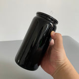 Rts usa_16oz solid glossy black borosilicate beer glass soda can for UV DTF wraps vinyl_nina