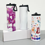 20oz full print gloss white skinny straight tumbler water bottle with flip top sports lid_nina