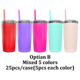 Rts usa_20oz powder coated holographic rainbow gold black plated car tumbler mugs cups with colored straws_nina