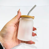 3.5oz clear frosted blank sublimation mini shot glass cans with bamboo lids and metal straws_nina