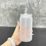 16oz acrylic plastic frosted beer can with lid and straw_nina