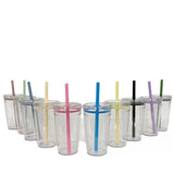 450ml 16oz clear plastic cups with colored straws for UV DTF wraps_nina