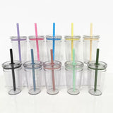 450ml 16oz clear plastic cups with colored straws for UV DTF wraps_nina