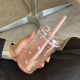 450ml 16oz clear plastic cups with colored straws for UV DTF wraps_nina