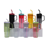 40oz clear plastic tumbler mugs with strainer sieve and detachable silicone straw caps_nina