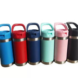 Kids colorful 12oz double wall insulated flip straw water bottles with handle_nina