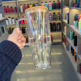 Pre-drilled 32oz 40oz clear snowglobe double wall glass mugs with bamboo lids for sublimation_nina