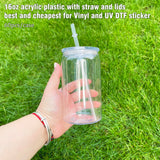 Rts usa_16oz 20oz clear transparent plastic acrylic PP beer glass soda can with lid and straw_nina