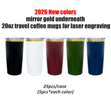 Rts usa_20oz powder coated holographic rainbow gold black blue plated car tumbler mugs cups with colored straws_nina