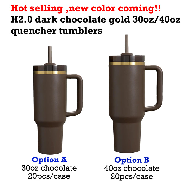 Rts usa_30oz 40oz H2.0 dark dark brown cocoa chocolate gold underneath quencher tumbler for laser engraving_nina