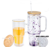 Pre-drilled 32oz 40oz clear snowglobe double wall glass mugs with bamboo lids for sublimation_nina