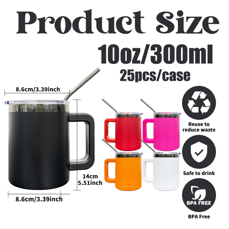 Rts usa_10oz black plated coffee mugs with magnet lids and metal straws_nina