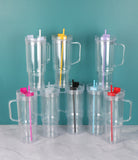 Rts usa_Pre-drilled 40oz clear snowglobe plastic mug with Lid, Straw, Stopper for Glitter and UV DTF wraps_nina