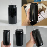 Rts usa_16oz solid glossy black borosilicate beer glass soda can for UV DTF wraps vinyl_nina